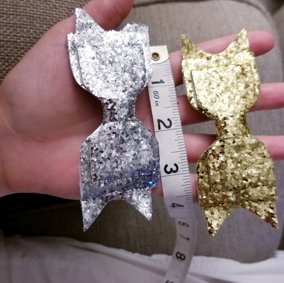 One Large Bow Hair Clip Silver OR Gold Sequined - Picture 5 of 7